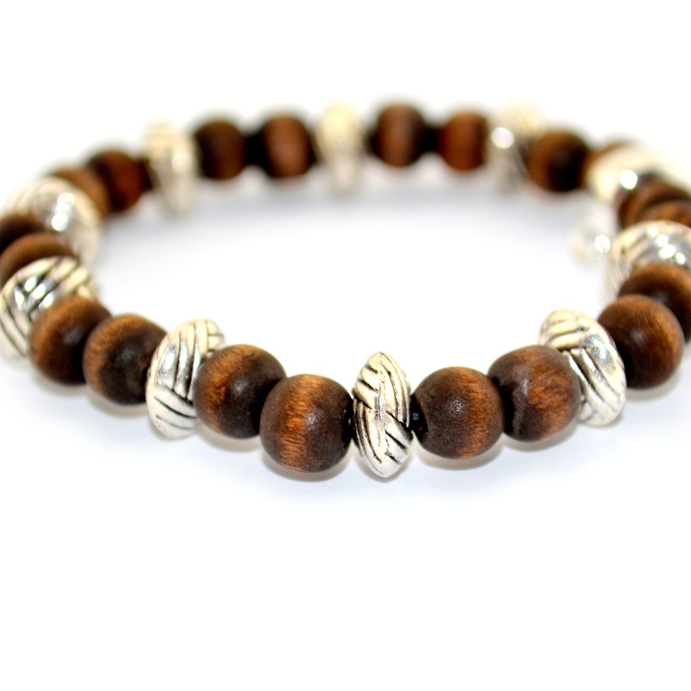 WOOD & METAL STRETCH BRACELET